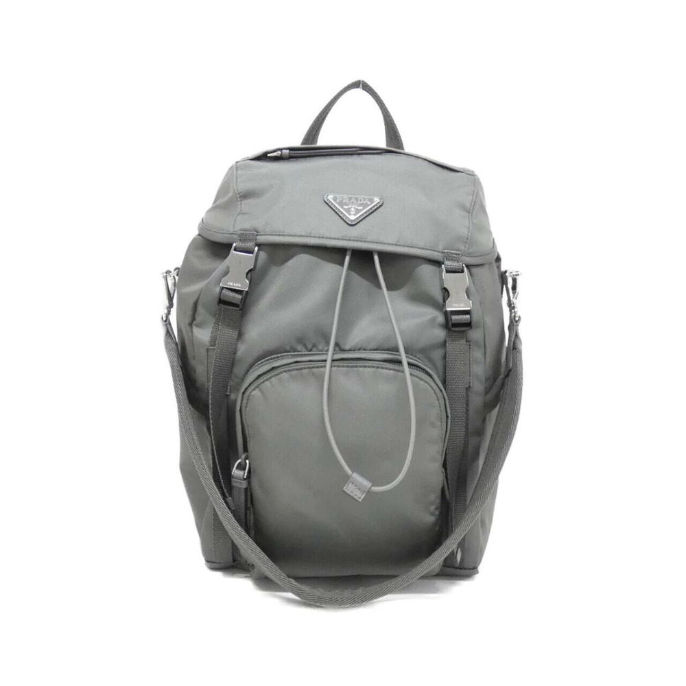 Prada Tessuto Backpack enameled triangle logo front flap Black